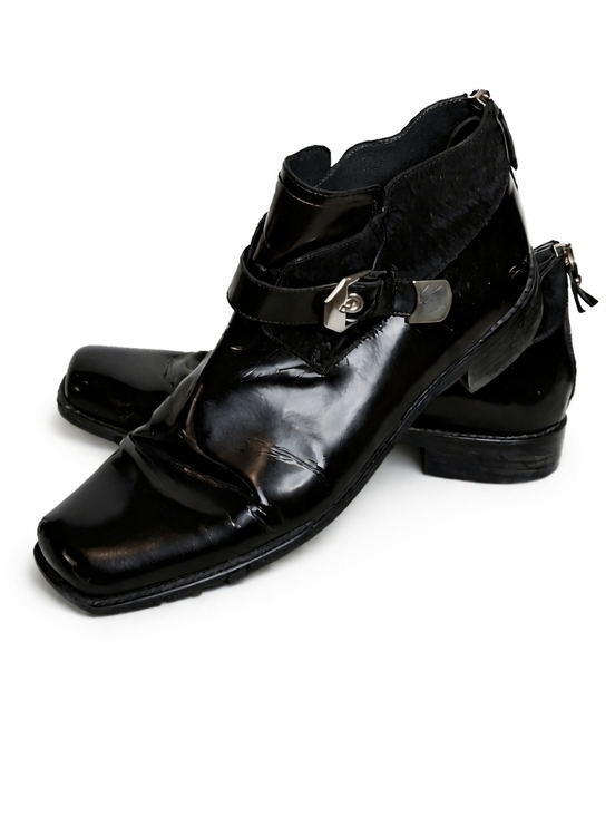 Stuart Weitzman Shoes - Stuart Weitzman Negev Jet Mirror Leather And Calf Black Leather Booties 9